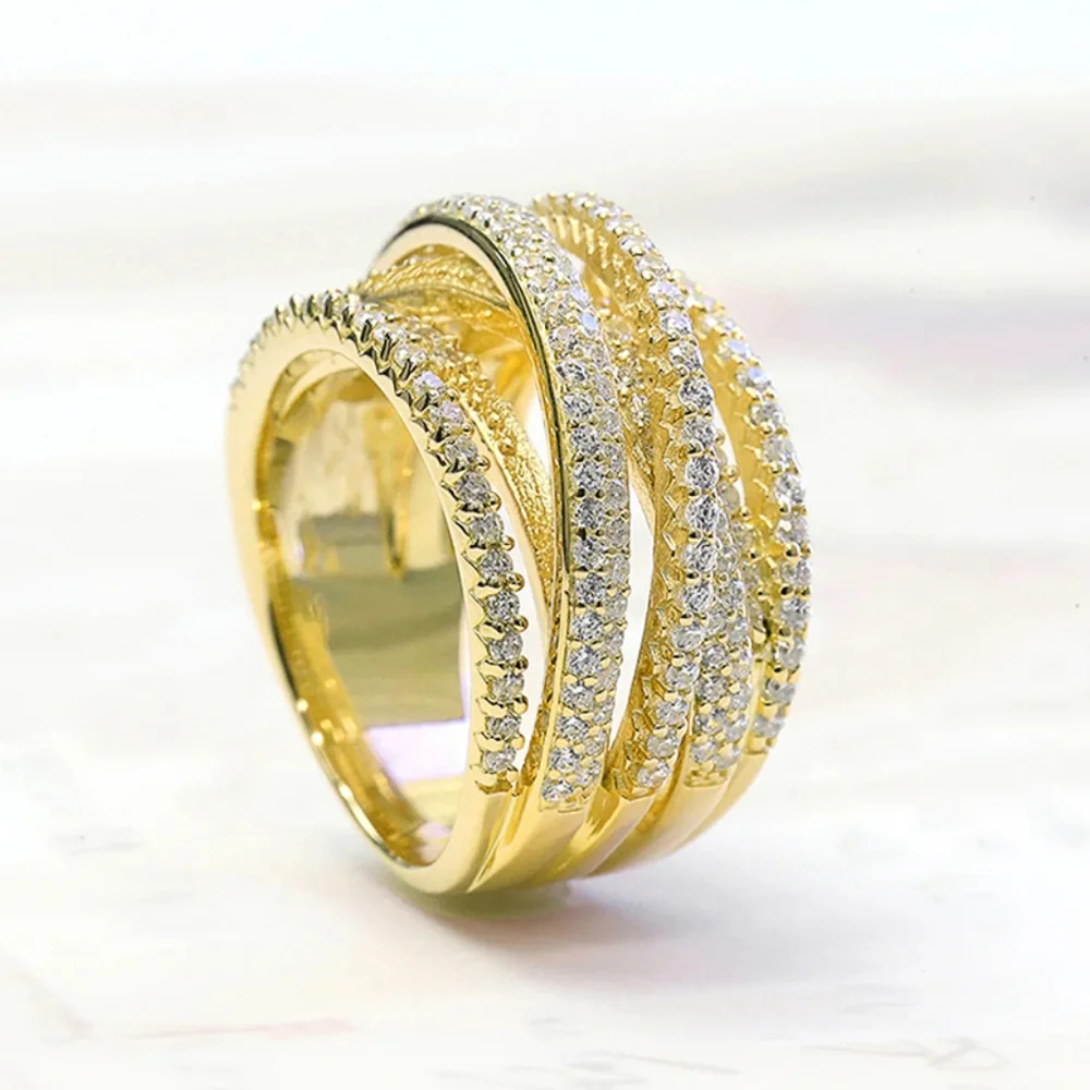 Elegant Gold Multi-Band Pave Ring - Women's Fashion Jewelry